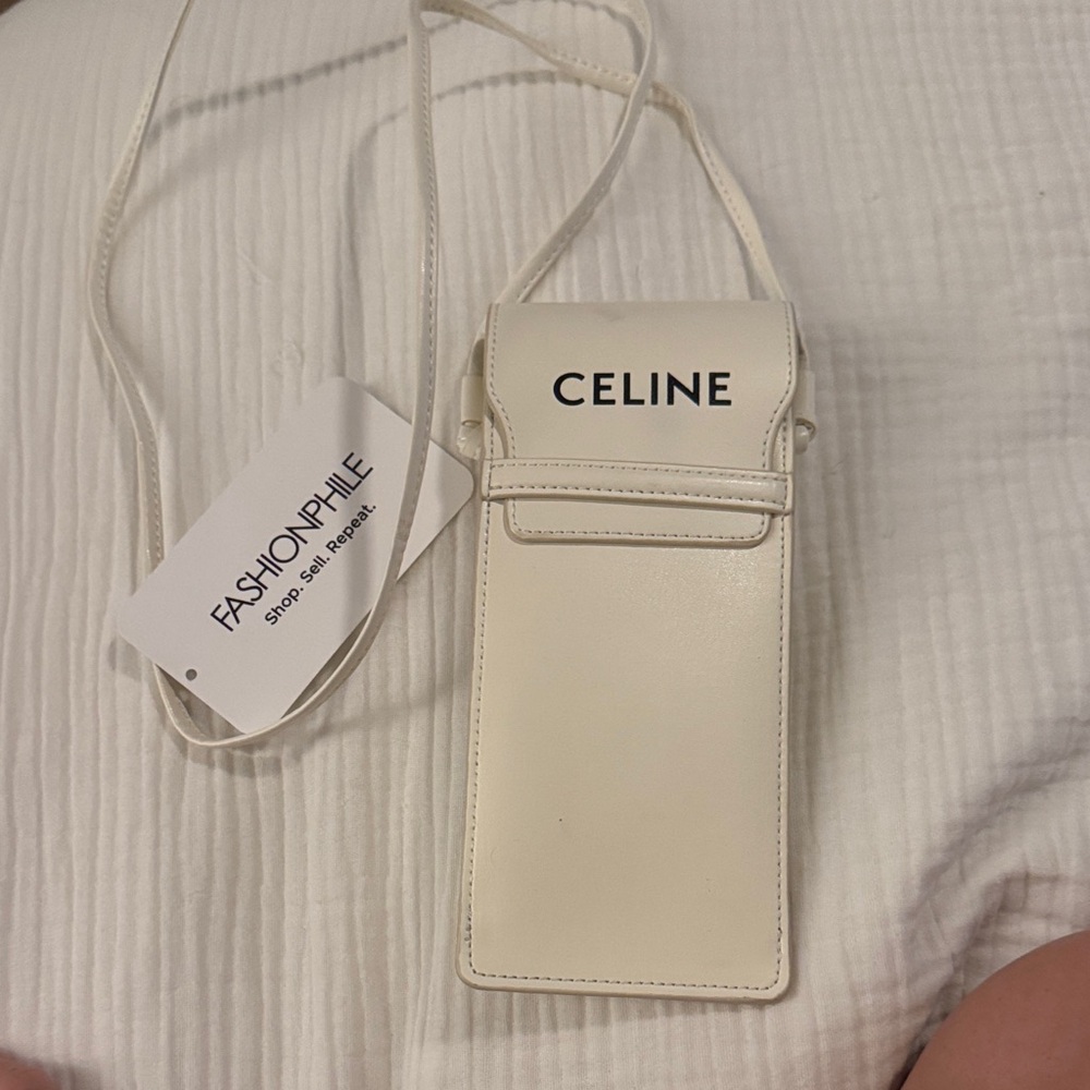 Celine Ivory Leather Crossbody Phone Pouch/ sunglasses pouch with Logo